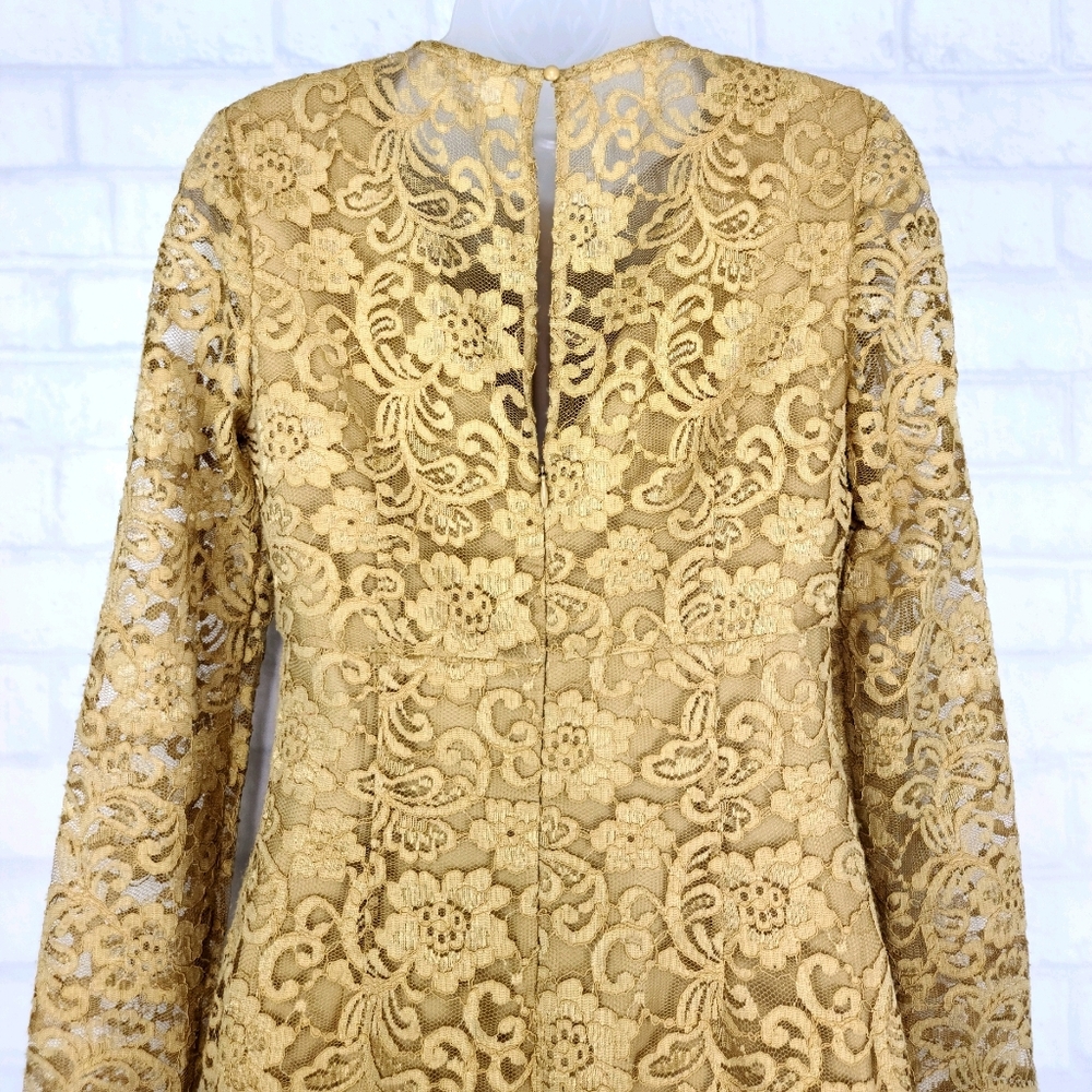 Nanette Lepore▪︎Gold Poetic Love Lace Sheath Dress - Picture 4 of 13